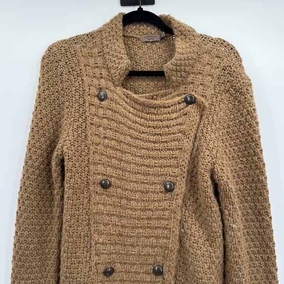Cortefiel Sweater Coat Womens Large Brown Knit Double Breasted Button Wool Blend - Picture 3 of 12